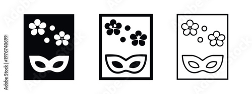 Japanese Hanafuda Card Style Mask and Cherry Blossom Icons
