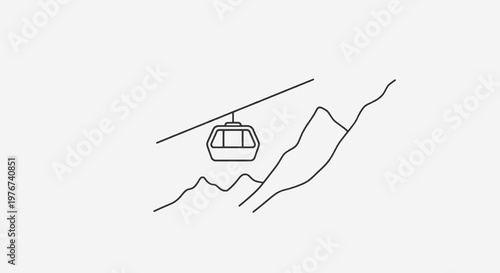 Line drawing of a cable car over mountains. Minimalist design. Gray background