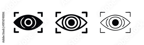 Eye scan biometric identification icon set. Digital security and surveillance symbol.