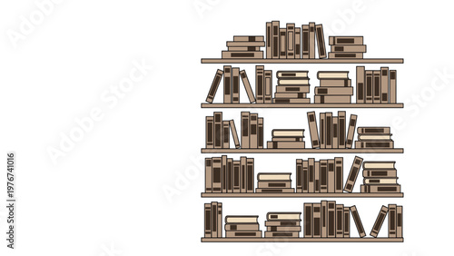 Large wooden bookshelf packed with numerous rows of books in shades of brown representing a vast library of knowledge and study.