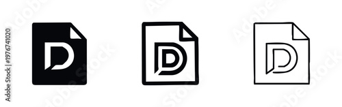 File document with letter D icon set. Generic digital file symbol vector illustration.