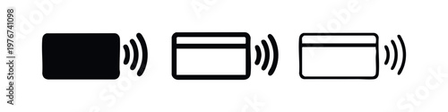 Contactless payment card icons: solid, thick outline, and thin outline for modern transaction interfaces.