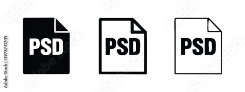 PSD Photoshop Document File Icon Set - Solid, Outlined, and Thin Outline Versions