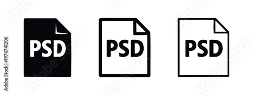 PSD Photoshop Document File Icon Set - Solid, Outlined, and Thin Outline Versions
