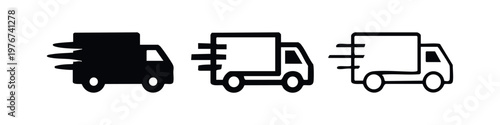 Fast delivery truck icon set. Express shipping and logistics symbols for quick transport services.