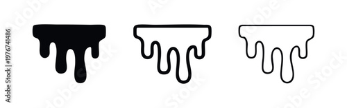 Dripping liquid or paint vector icon set. Melted substance, syrup, or artistic goo design elements in various styles.