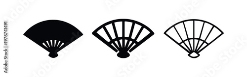 Traditional hand fan vector icon set. Elegant oriental folding fan symbol for cultural decor and cooling.
