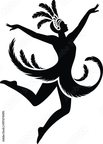 Silhouette of a showgirl dancing with feathers