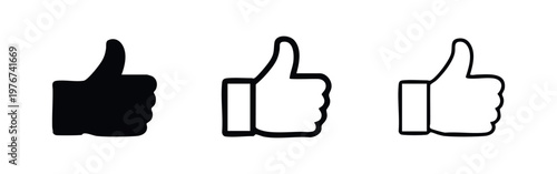Thumbs up approval icon set. Like or positive feedback symbol on white background.