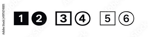 Number icons 1 to 6 set. Steps, ranking, and sequential order symbols.
