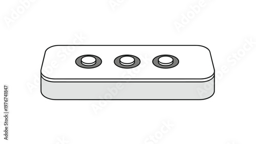 Minimalist isometric illustration of a grey electronic device or button panel with three circular indicators.