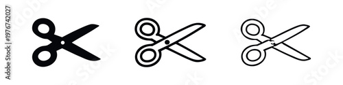 Hand-drawn open scissor icons set. Vector illustration of cutting tool symbols for craft, school, or office supplies.
