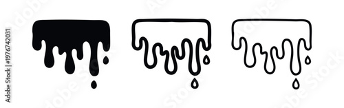 Dripping liquid and melt icon set. Graphic design elements for paint, sauce, or goo in different styles.