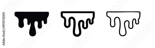 Wavy dripping liquid and melt icon set. Graphic design elements for paint, sauce, or goo in different styles.