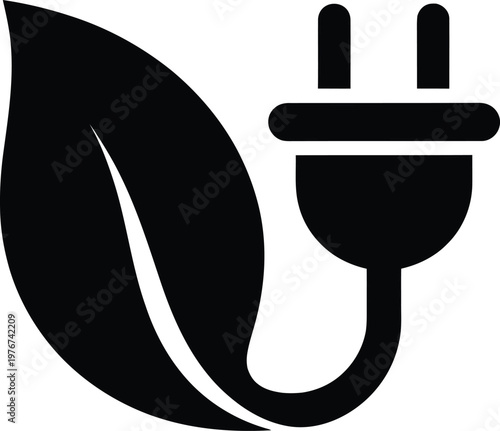 Green energy icon, eco friendly power plug symbol, vector illustration