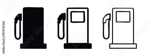 Set of three stylized gas station pump icons.