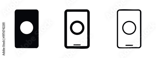 Set of three circular control icons: solid black, outline with fill, and outline.