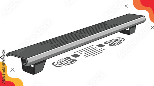 Automotive side step or running board for a truck or SUV shown with footprints indicating usage and step assistance.
