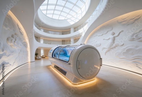 Hyperbaric oxygen therapy chamber in wellness interior