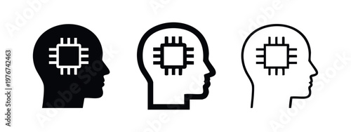 Human head with chip icons: solid black, outline with fill, and simple outline
