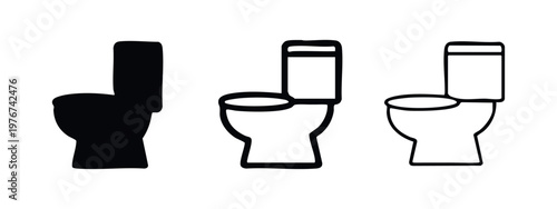 Toilet Icons: Solid Black, Outline, and Filled Outline