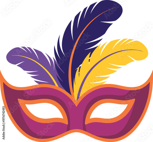Mardi gras mask with colorful feathers