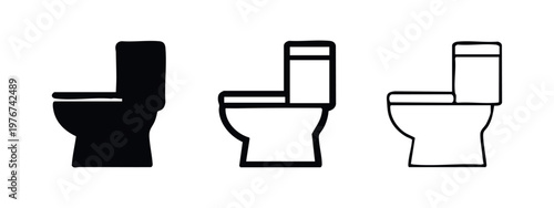Three toilet icons: solid black, outline with fill, and simple outline