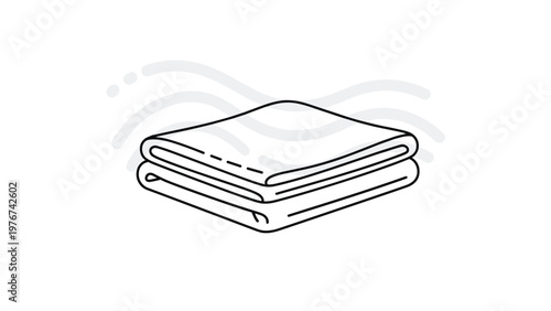 Neat stack of folded white towels or linens with abstract wavy lines representing extreme freshness and cleanliness.