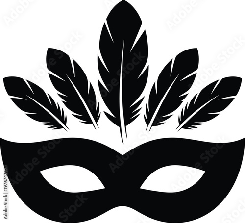 Masquerade mask with feathers icon