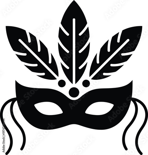Masquerade mask with feathers icon, carnival or festival symbol, vector illustration