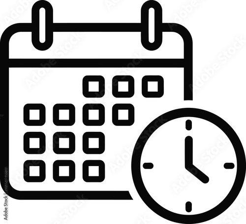 Calendar and clock icon representing time management with white background, calendar
