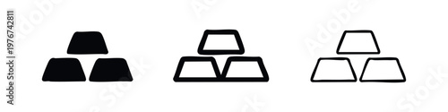 Gold Bar Icons: Solid, Outline, and Filled Outline
