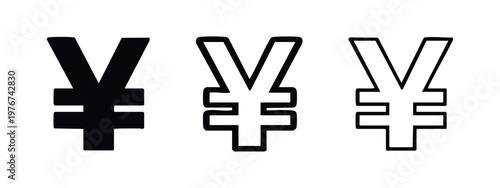 Yen Currency Symbol Icons: Solid, Outline, and Filled Outline