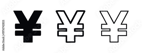 Yen Currency Symbol Icons: Solid, Outline, and Filled Outline (Variant)