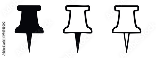 Push pin icons in solid fill, outline, and sketched styles