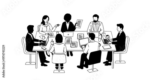 Business team meeting discussion flat vector illustration coworkers collaboration office communication concept