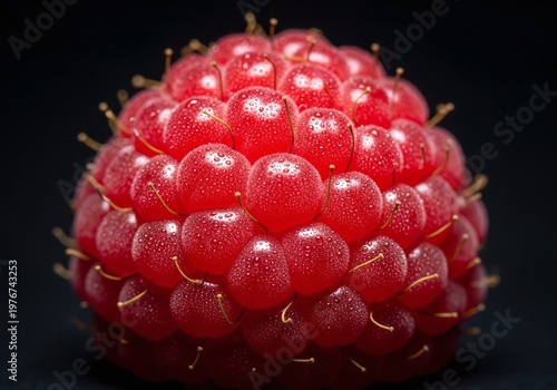 Close-Up of a Single Fresh Raspberry on Dark Background