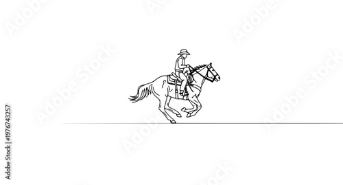 Minimal cowboy on horse silhouette with negative space vector modern western design