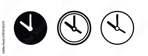Simple wall clock icons set representing time and schedule isolated on white