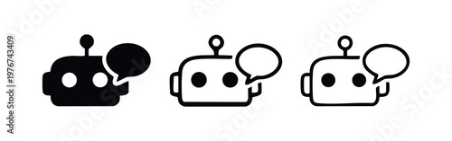 Robot head icons with speech bubble, different styles
