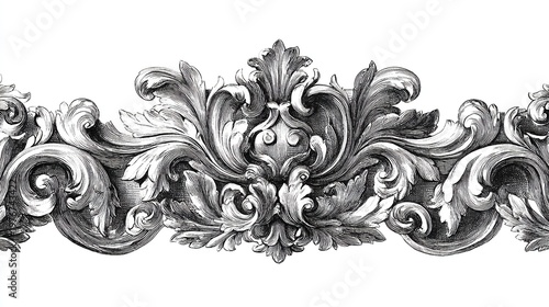 Baroque ornamental border design featuring intricate floral arabesques