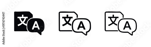 Document translation icons with text and speech bubble, different styles