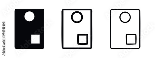 Three icons: solid, outlined, and sketchy door knobs with circles and squares.