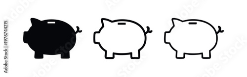 Piggy Bank Icon Set for Savings and Finance in Three Styles