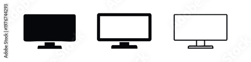 Desktop Display Monitor Icon Set for Digital Technology in Three Styles