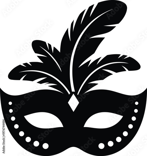 Carnival masquerade mask with feathers icon
