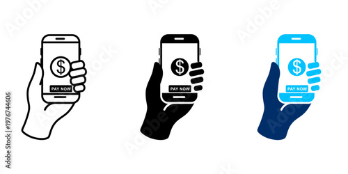 Hand Drawn Pay Now Icon. Mobile Payment, Online Payment, Hand Holding Phone