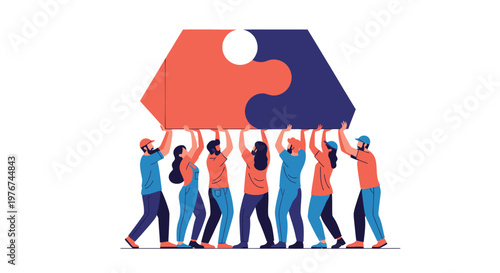 Diverse group of people working together to assemble a puzzle piece teamwork and collaboration concept
