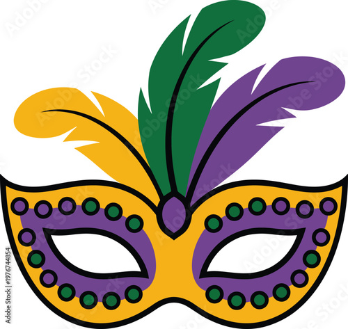 Mardi gras masquerade mask with colorful feathers