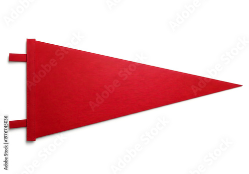 Red felt pennant flag with ties for customization against a clean white background